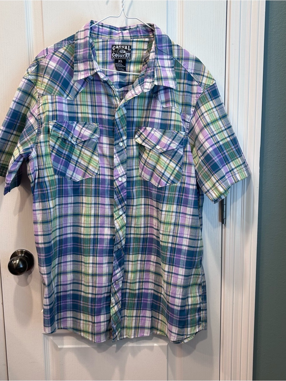 Casual Country Outfitters Western Shirt Men’s XL Pearl Snap Plaid Short Sleeve